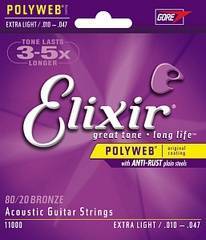 Elixir 11000 POLYWEB Струны для акустической гитары, Extra Light, бронза 80/20, 10-47