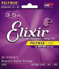 Elixir 11025 POLYWEB Струны для акустической гитары, Custom Light, бронза 80/20, 11-52