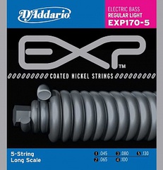 D'Addario EXP170-5 Coated Комплект струн для 5-струнной бас-гитары, Light, 45-130, Long Scale