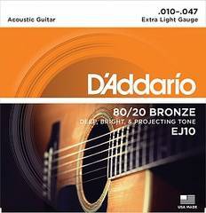 D'Addario EJ10 BRONZE 80/20 Струны для акустической гитары бронза Extra Light 10-47