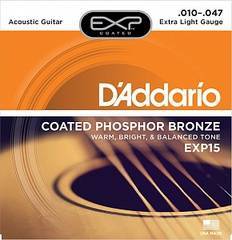 D'Addario EXP15 Coated Phosphor Bronze Струны для акустической гитары Extra Light 10-47