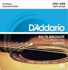 D'Addario EZ940 AMERICAN BRONZE 85/15 Струны для 12-струнной акустической гитары Light 10-47